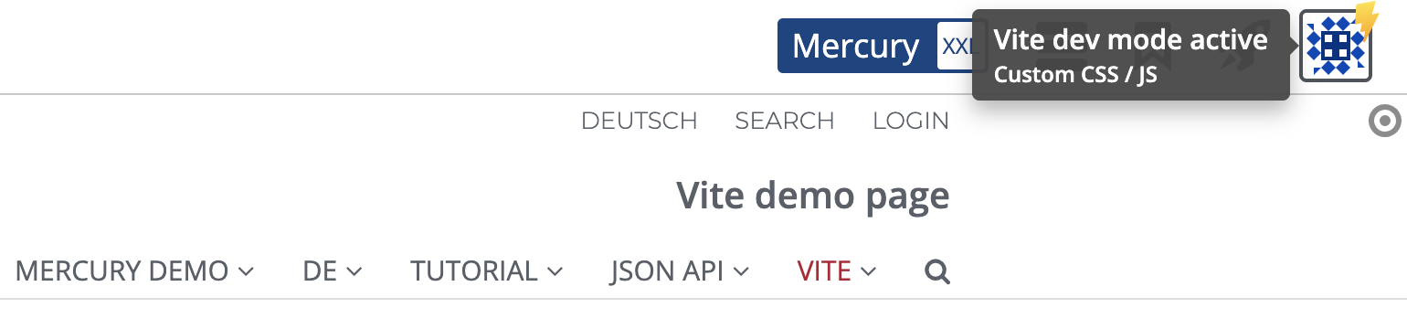 Vite development mode overlay for custom CSS and JS