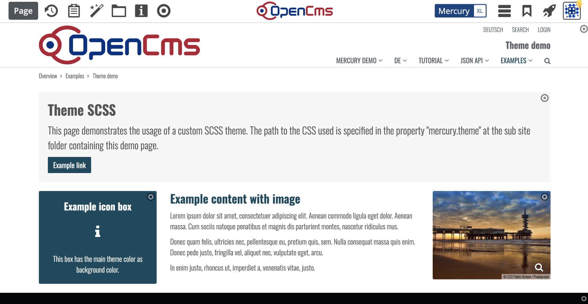 Page preview with modified theme SCSS
