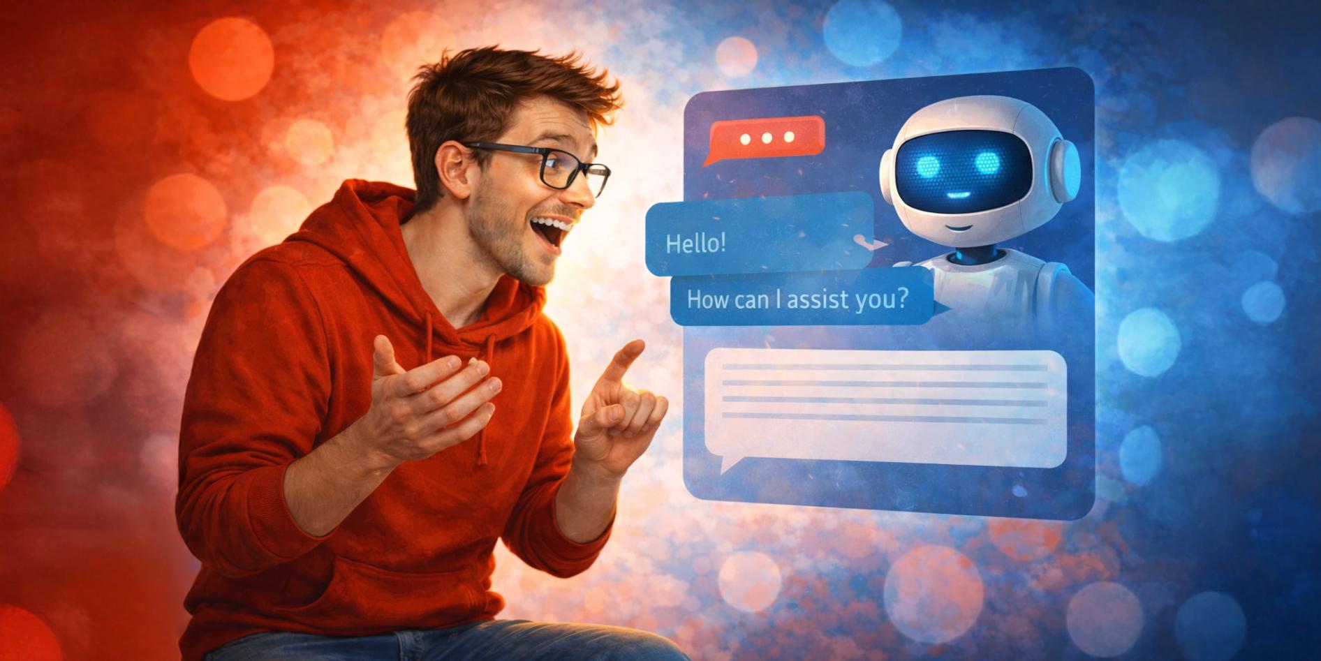 Mann kommuniziert mit ChatBot