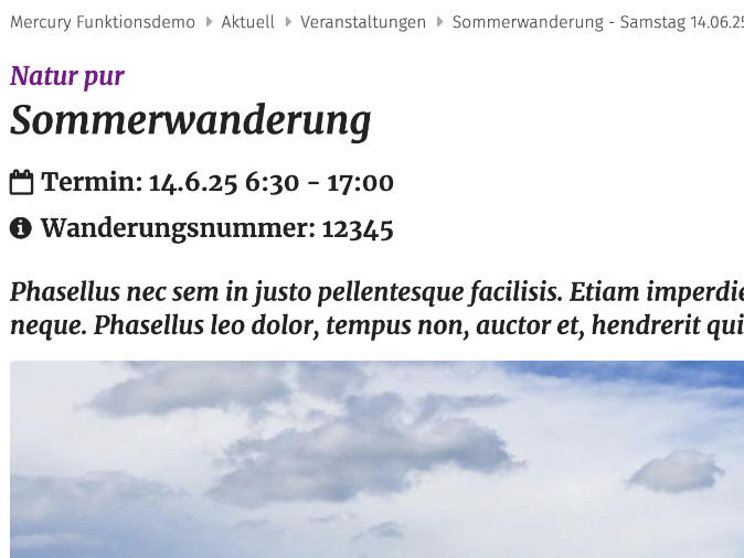 Event detail view with date and info below the title