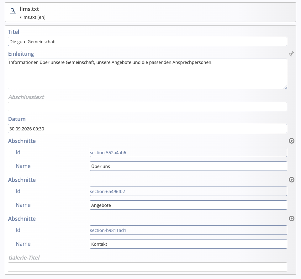 llms.txt Configuration