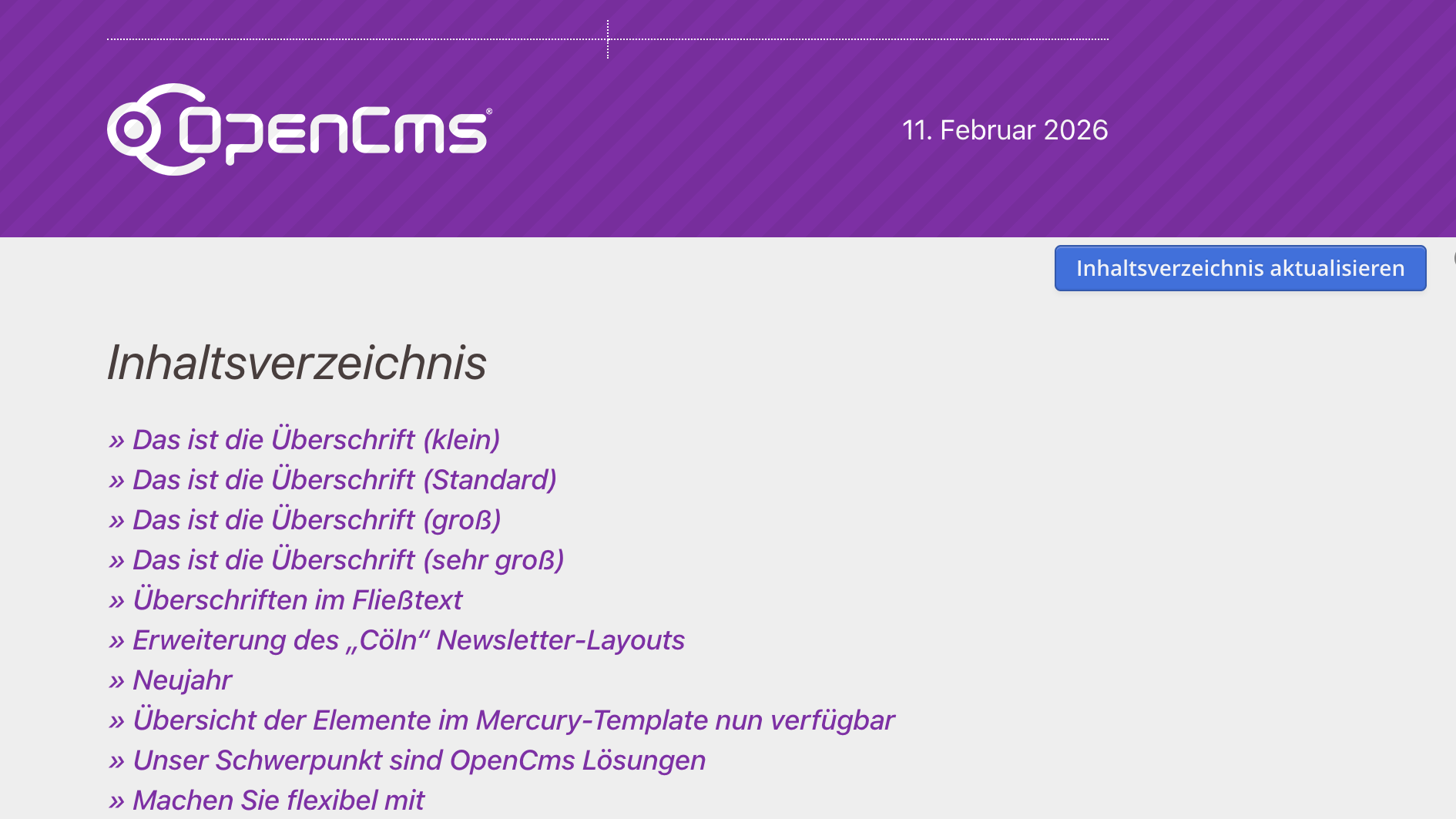 Table of Contents for Newsletter