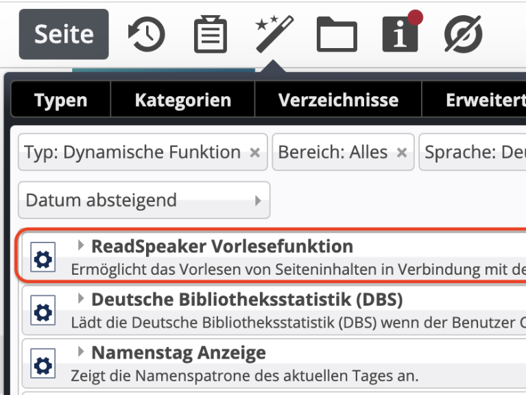 Die dynamische Funktion 'ReadSpeaker Vorlesefunktion'