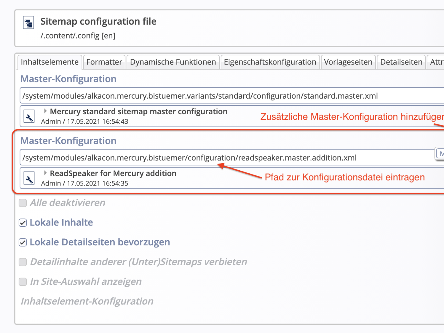 ReadSpeaker Sitemap Konfiguration