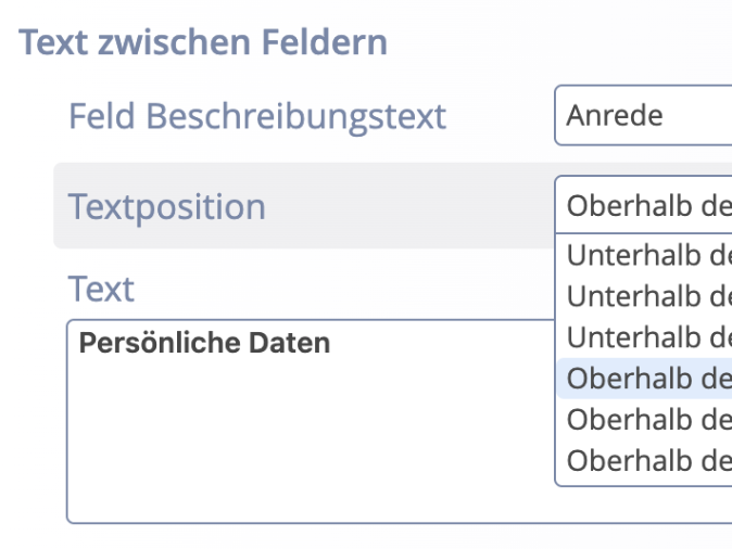 Text between fields in the form