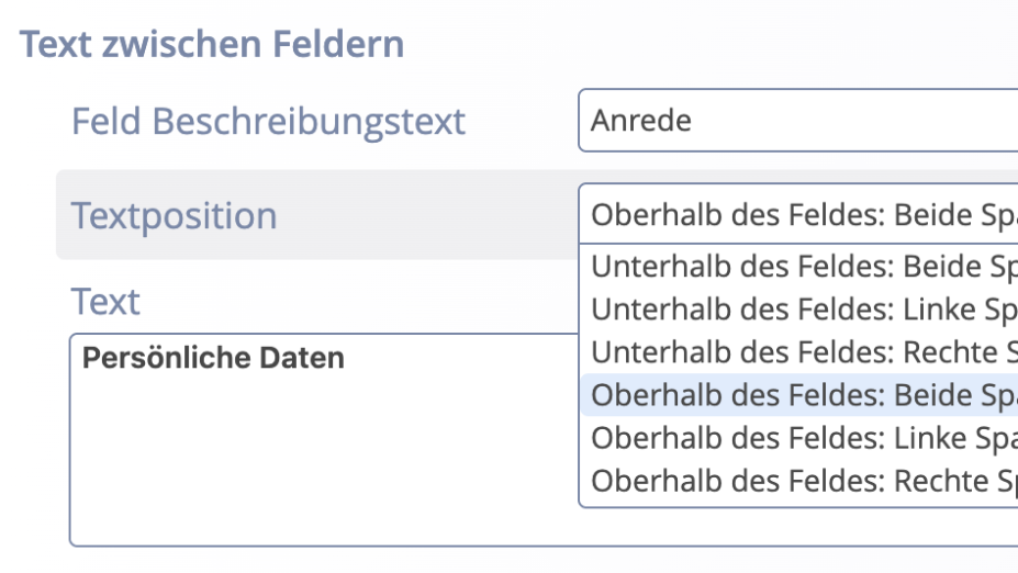 Text between fields in the form