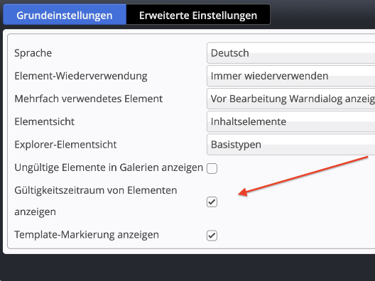 User setting for displaying element availability