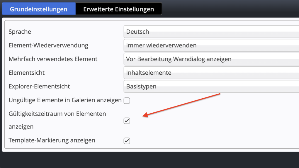 User setting for displaying element availability