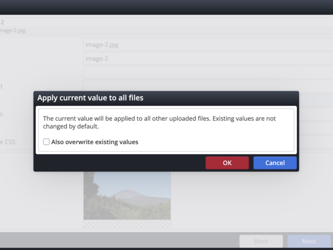 Set properties at all uploaded files at once